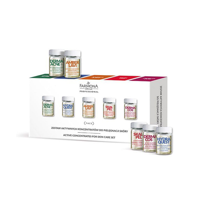 Farmona Set Aktiver Hautpflegekonzentrate (Derma Akne + * 2, Hydra Quest * 2, Amber Lavi * 2, Skalpell * 2, Dermacos * 2) 10 X 5 ml