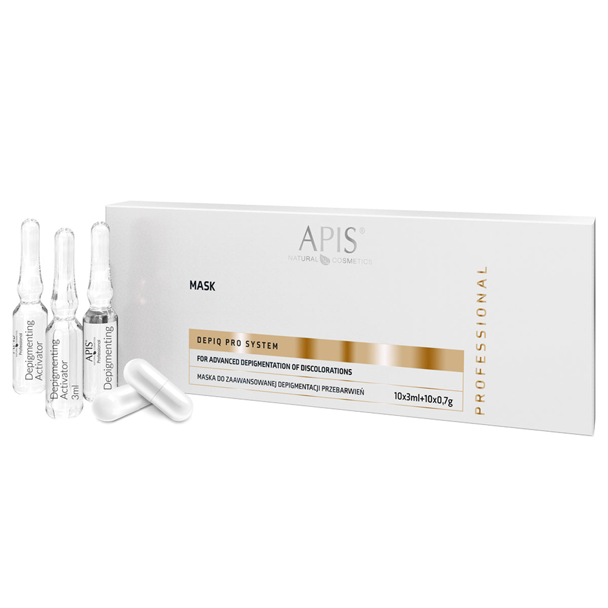 APIS Depiq PRO System Erweiterte Depigmentierungsmaske für Verfärbungen, 10 X 3 ml + 10 X 0,7 g